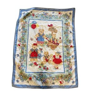 Vintage‎ Handmade Garden Bears Hugs Kisses Flowers Birds Double Sided Baby Quilt